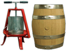 Wine press and french oak barrel